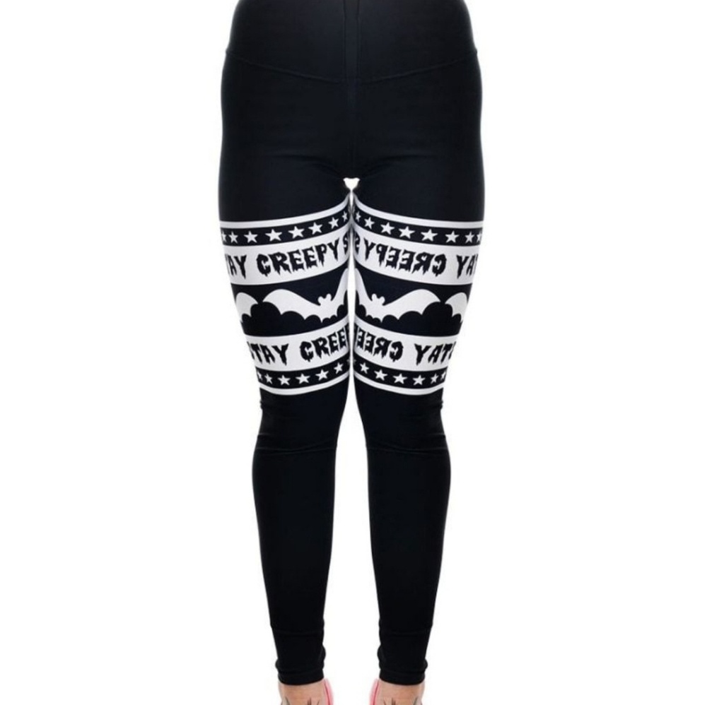 High waist Stay Creepy bat leggings by Rat Baby